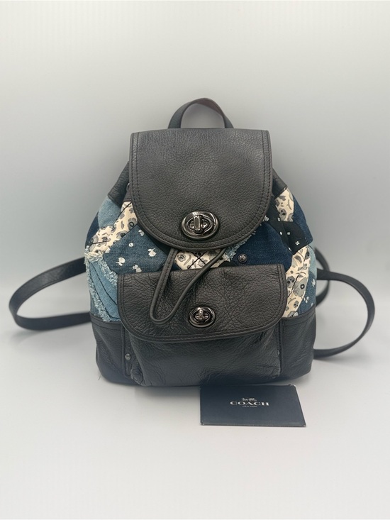 Coach Handbags - Coach Canyon Black Leather Backpack with Denim Patchwork